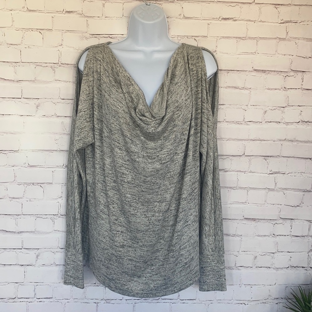 WHBM silver shimmery cold Shoulder top size Medium